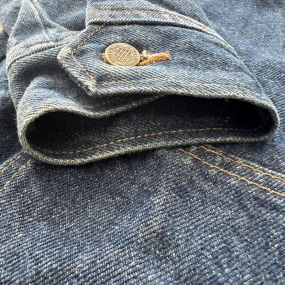 VINTAGE EARLY PRISON BLUES DENIM POCKETED CHORE JACKET COAT MADE IN USA XL RARE - Picture 7 of 9